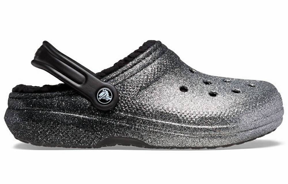 NEW CROCS unisex classic glitter lined clog in black/silver